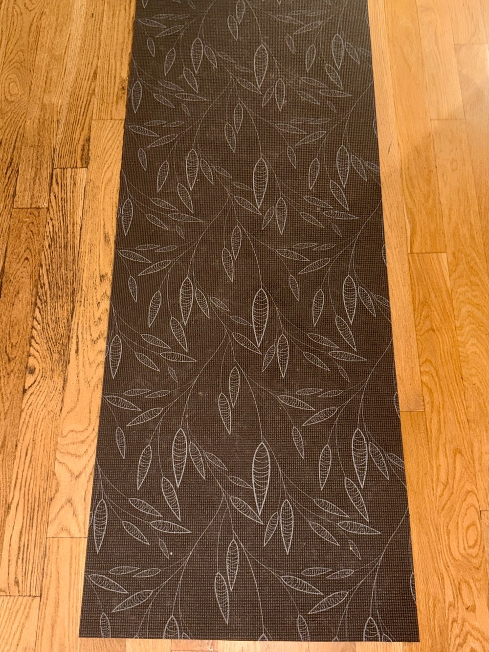 Charcoal black Yoga Mat with Leaf Vine Print